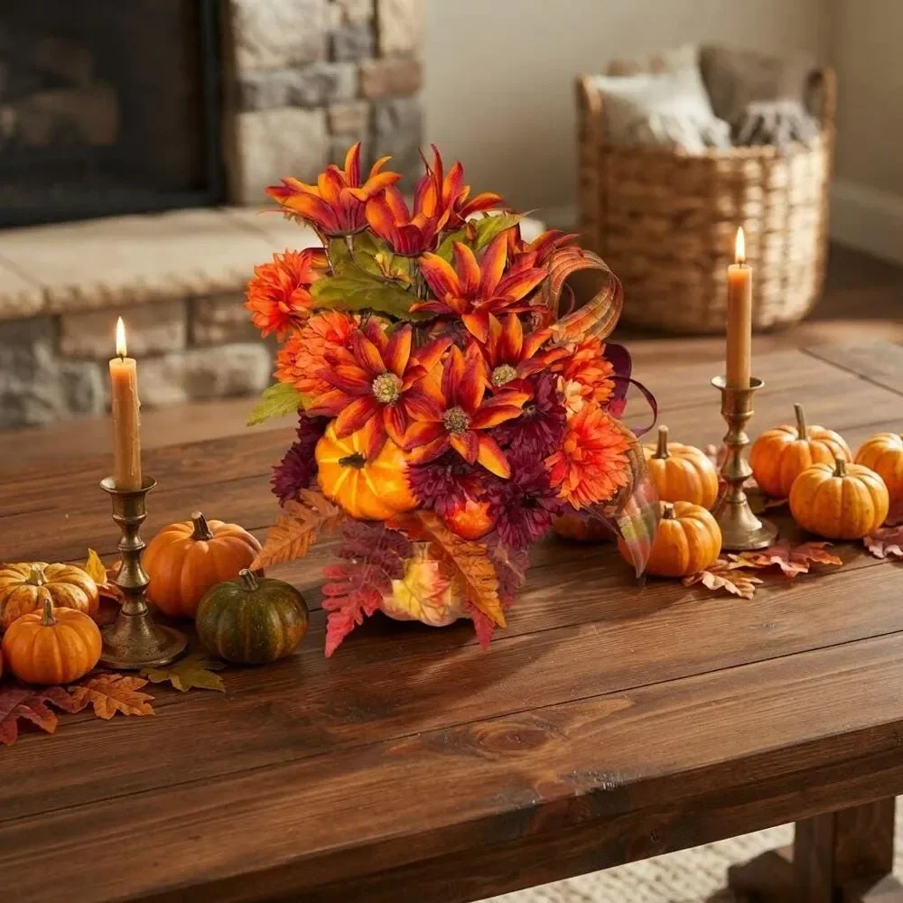 Fall Floral Pumpkin Centerpiece | Rustic Fall Floral Decor | Autumn  Arrangement
